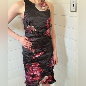 Nicole Miller Size US 4 Crinkle, Tiered Abstract Floral Dress